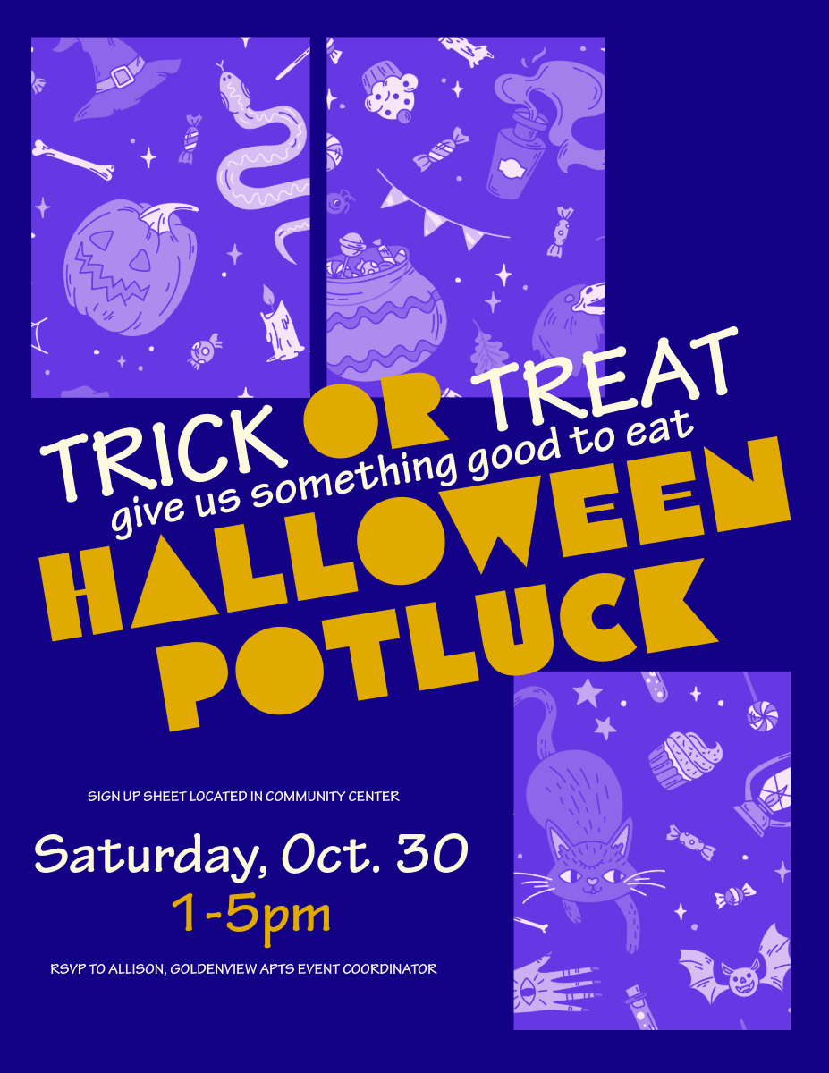 Purple Halloween Potluck Event Flyer