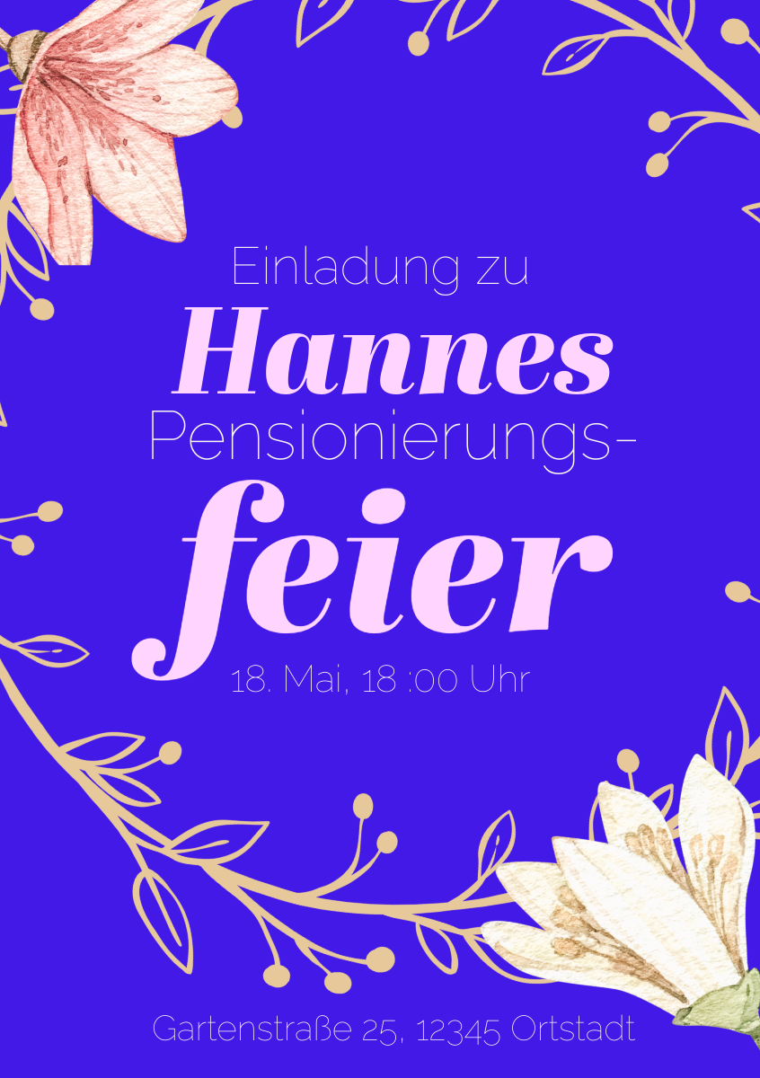 Purple and Blue Flowers Retirement Party Invite