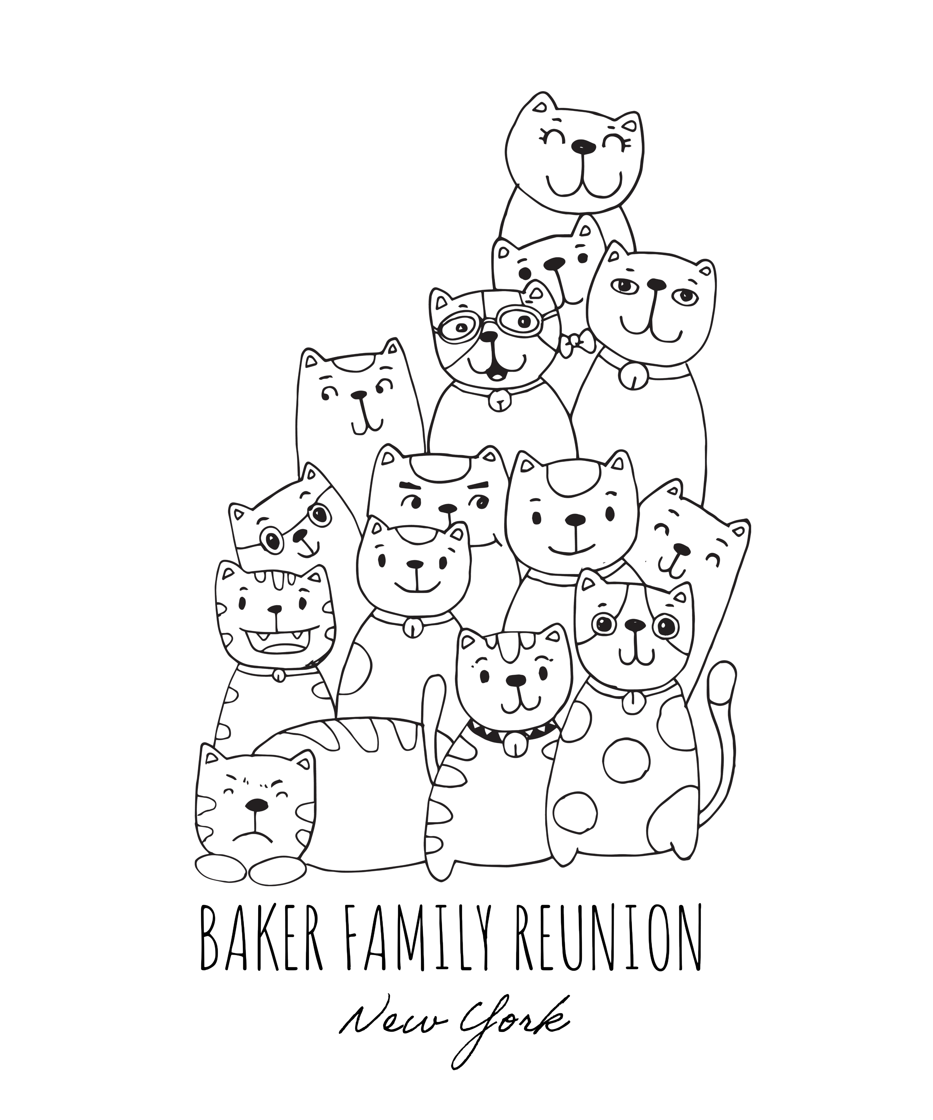 Black and White Cat Family Reunion T-Shirt