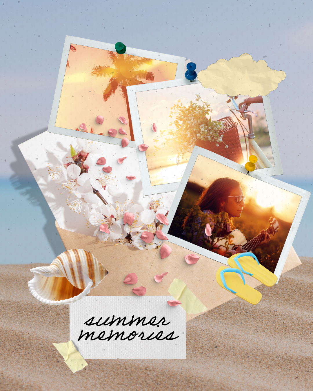 Blue and Yellow Photo Collage Summer Memories Instagram Post