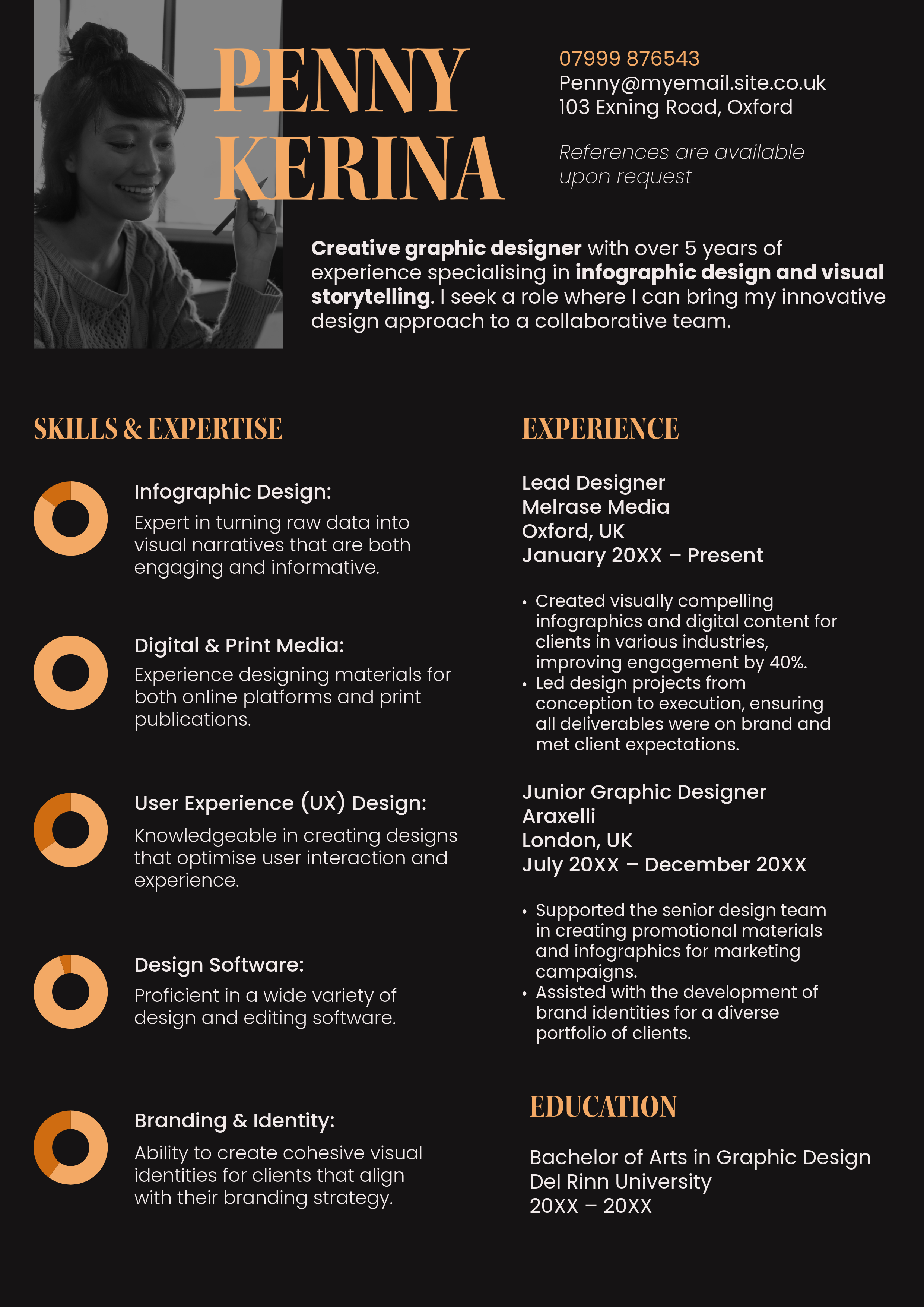 Black and Orange Graphic Design Resume A4