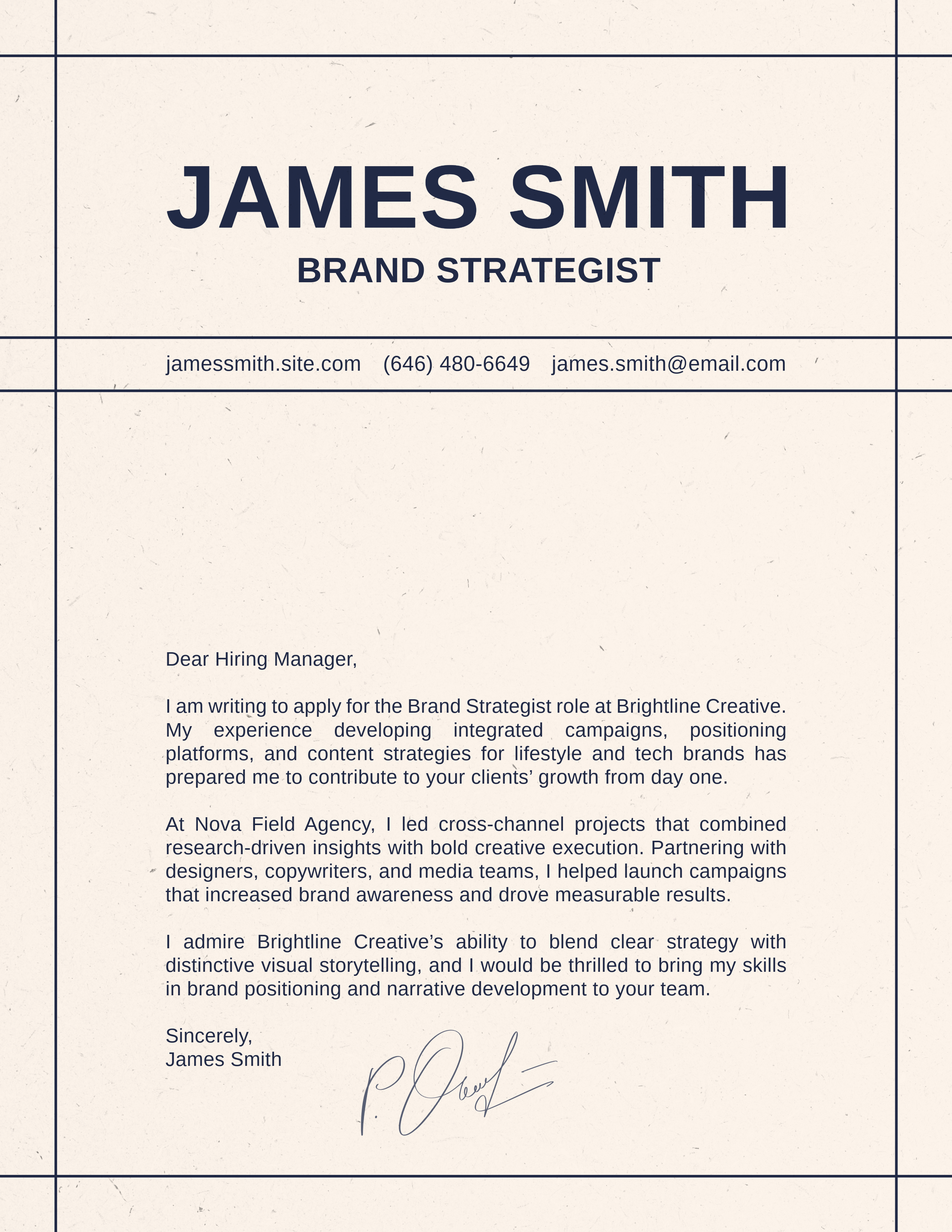 Dark Blue and Light Beige Job Application Cover Letter