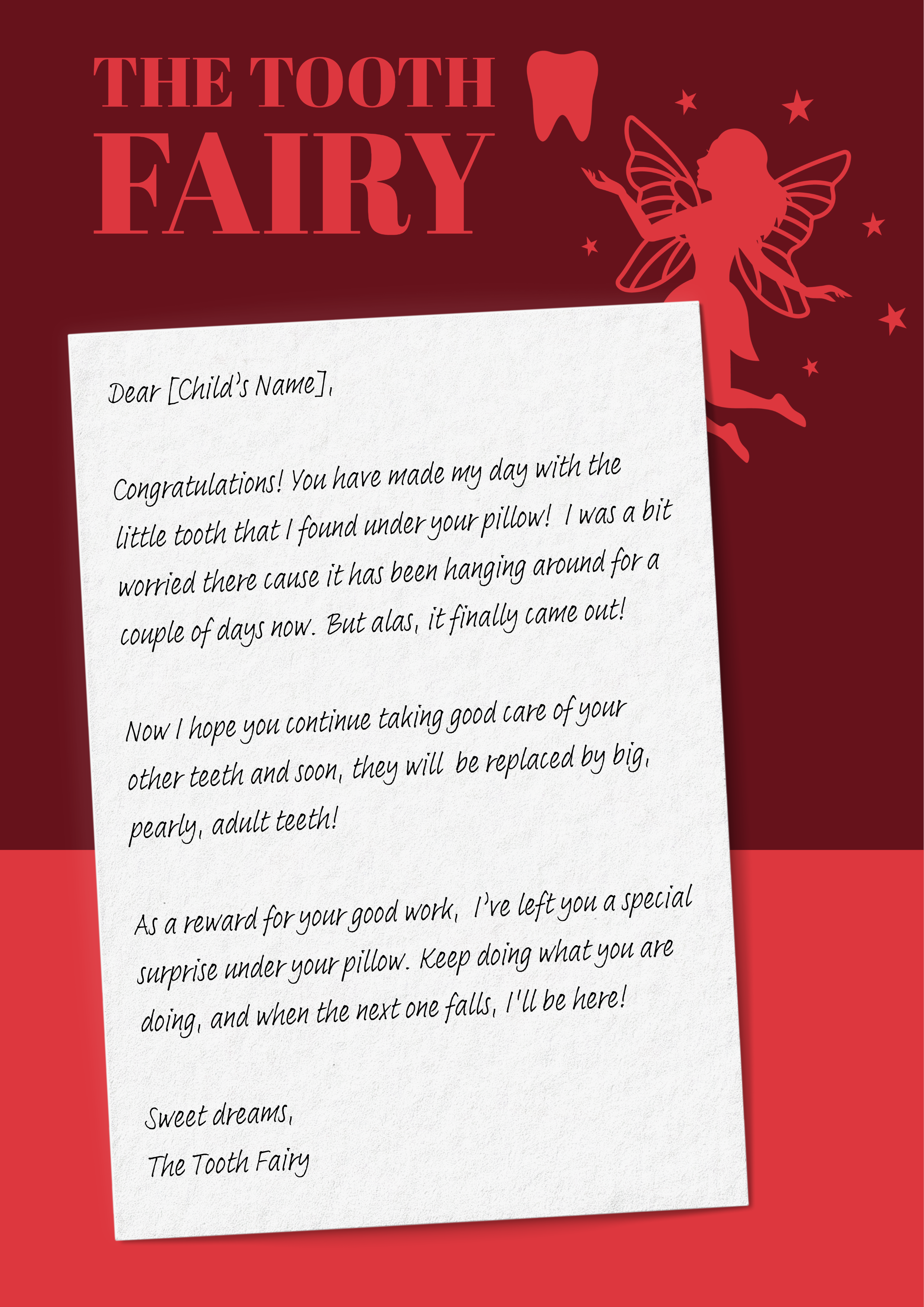 Red Tooth Fairy Letter