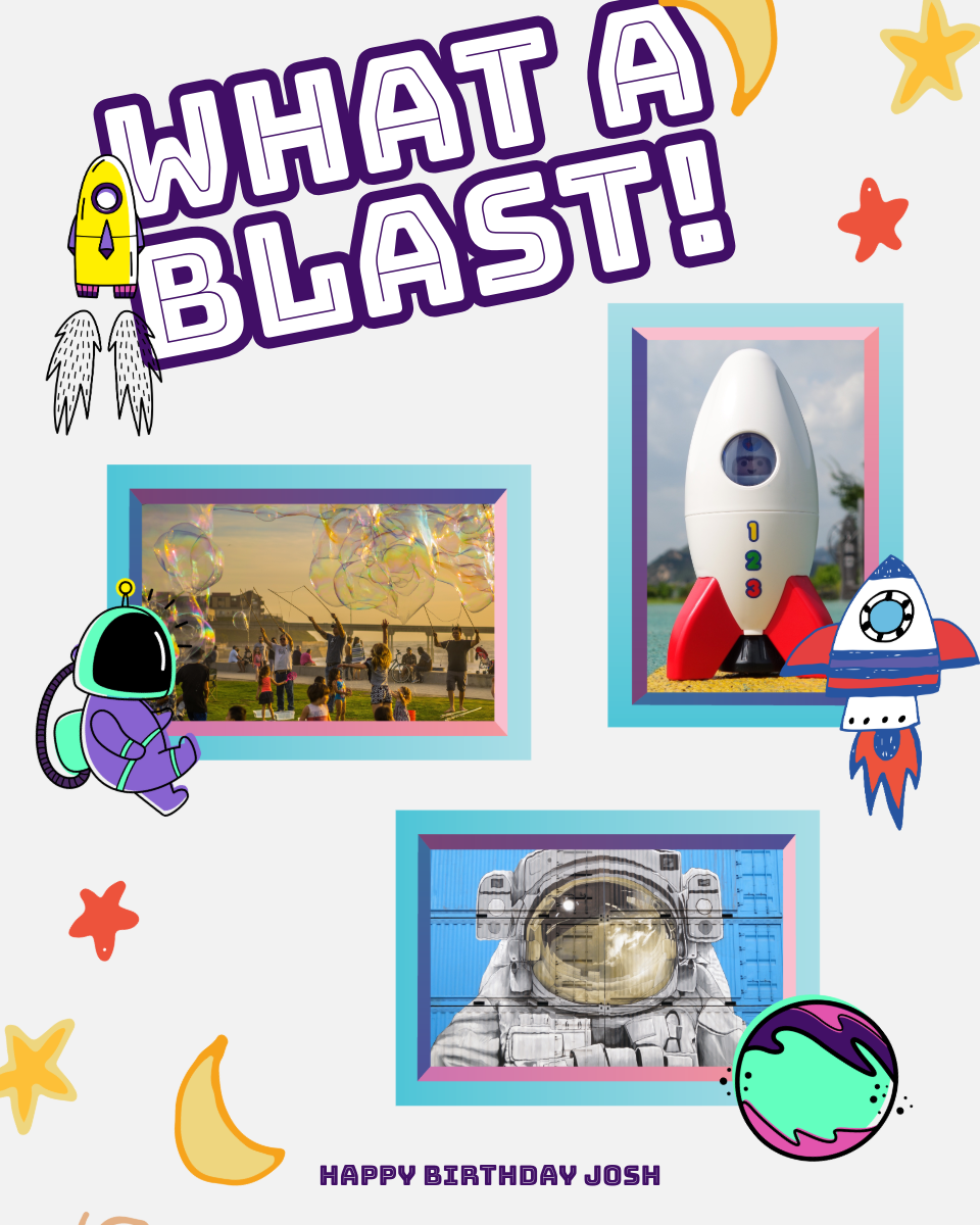White Yellow Bright Neon Astronaut Space Kids Party Instagram Collage