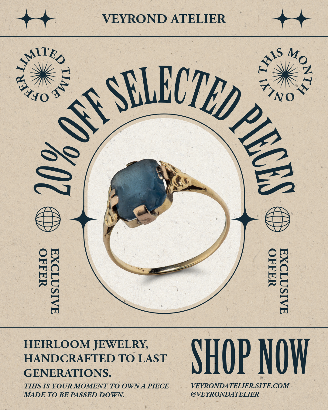 Midnight Blue and Beige Jewelry Sale Promotion Instagram Feed Ad