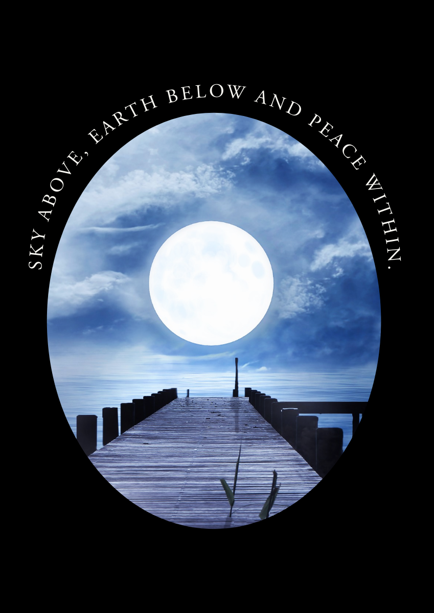 Black Blue & White Moon Sky Above Peace Within A3 Poster