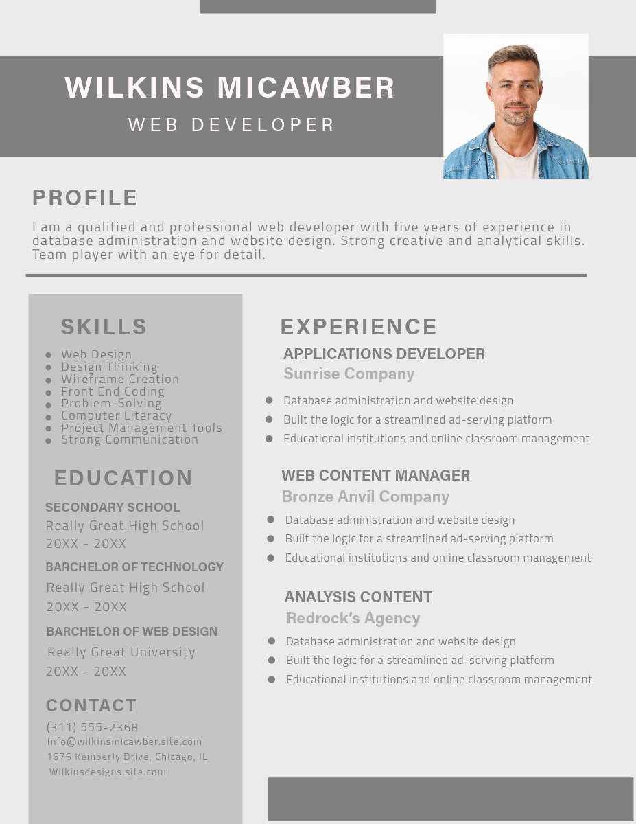 Light Gray Web Developer Resume