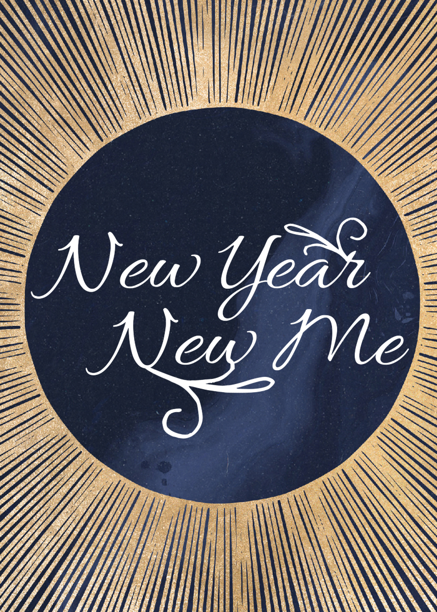 White Blue & Gold Art Deco New Year Greeting Card