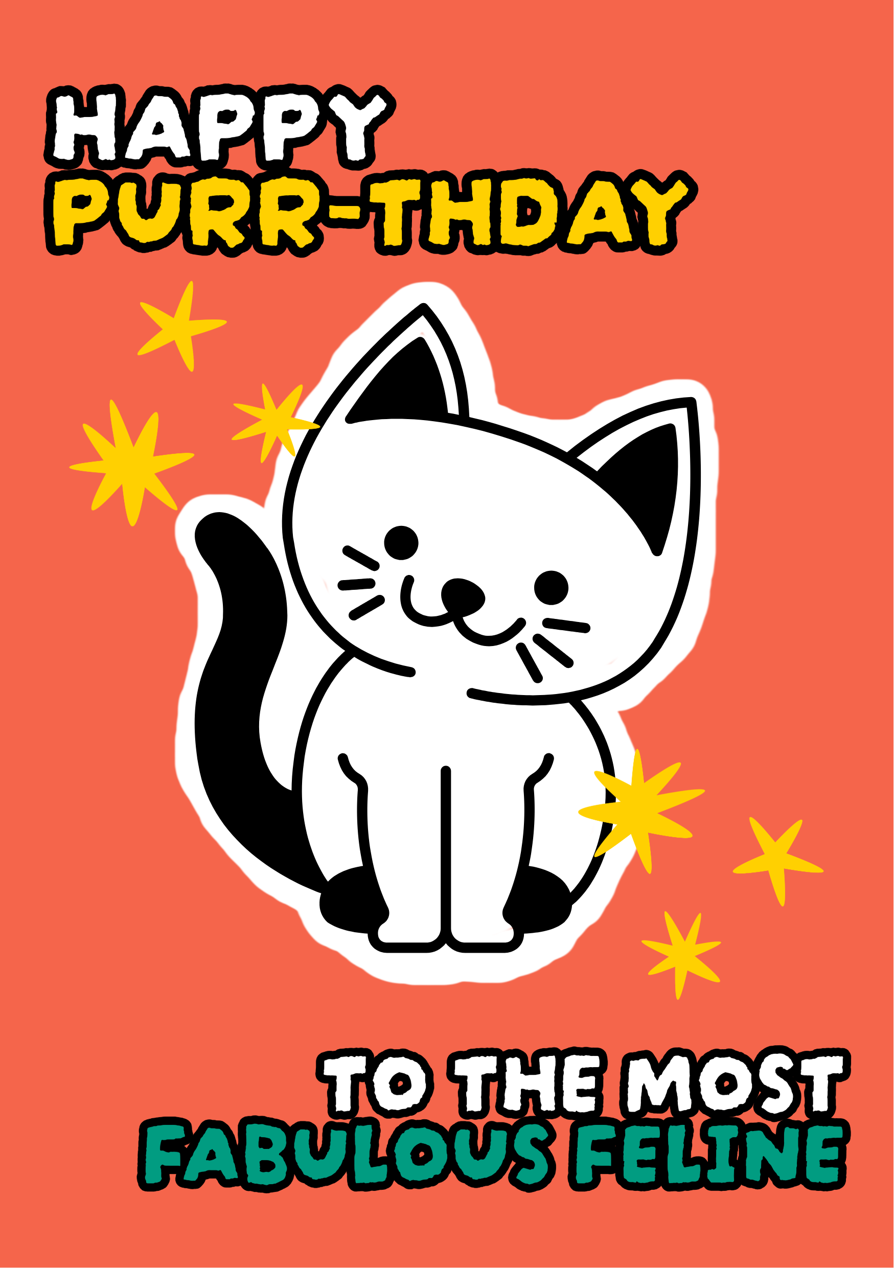 Orange and Teal Cat Birthday Card