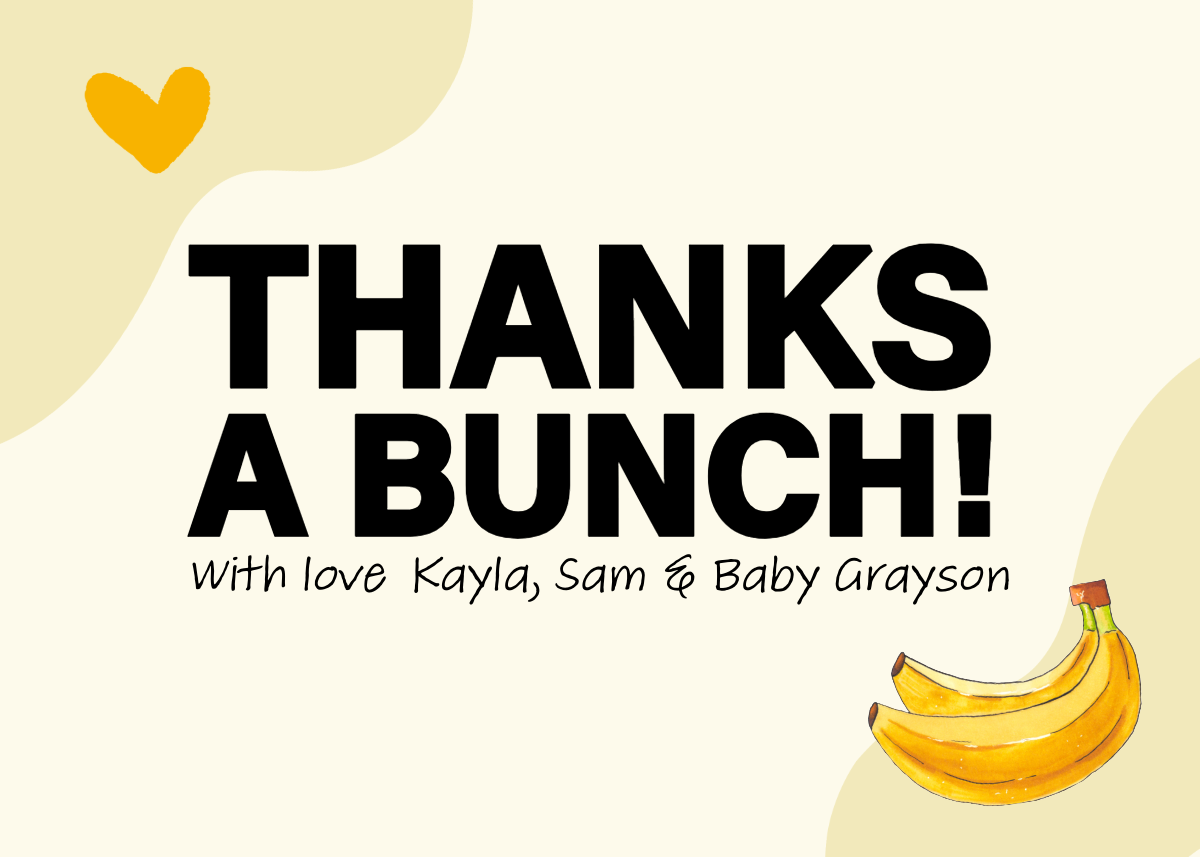 Yellow & Black Banana, Baby Shower Thank You Greeting Card