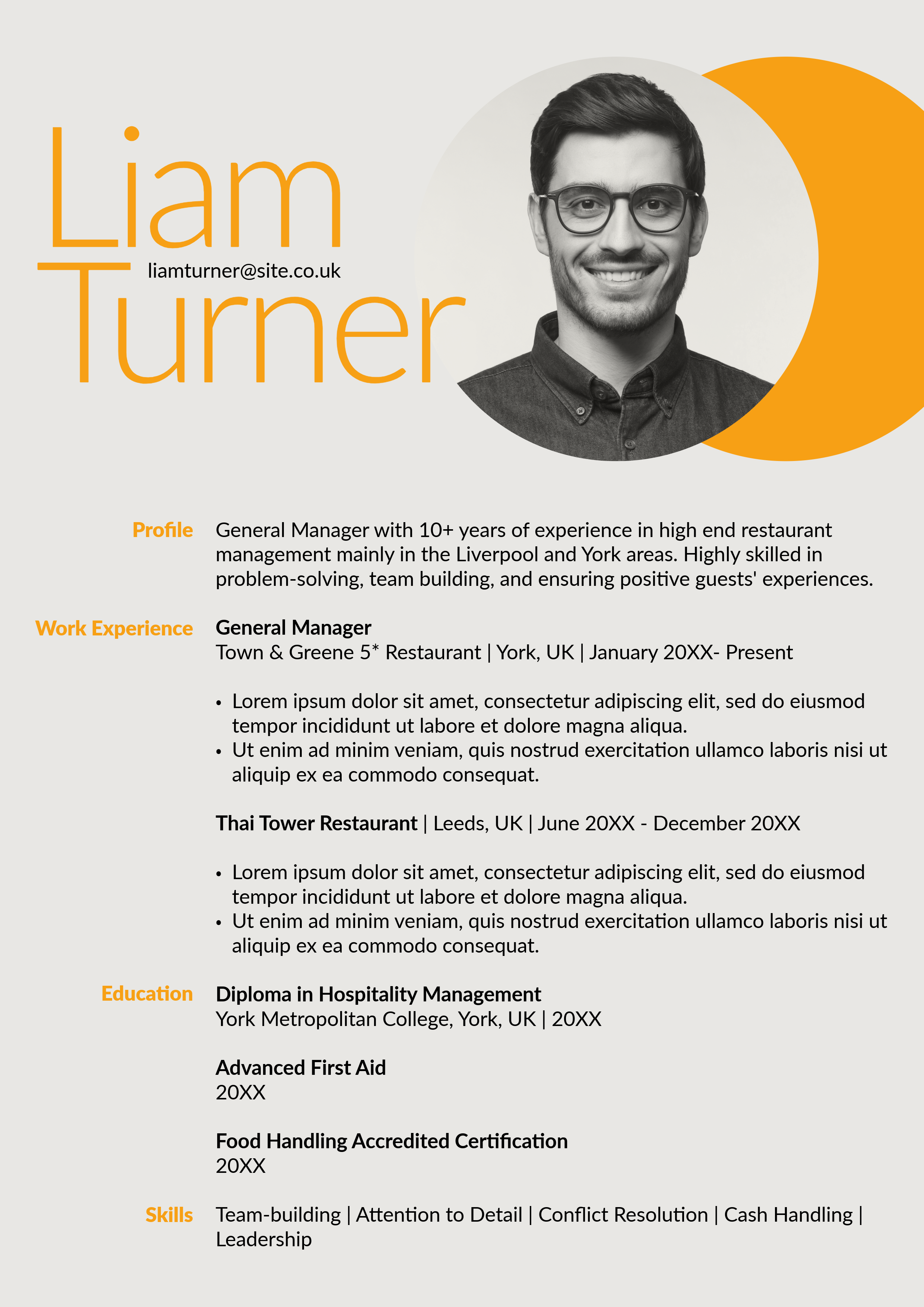 Yellow Manager Resume