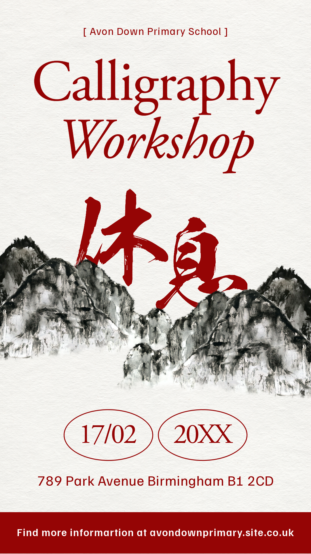 White and Red School Calligraphy Workshop Instagram Story