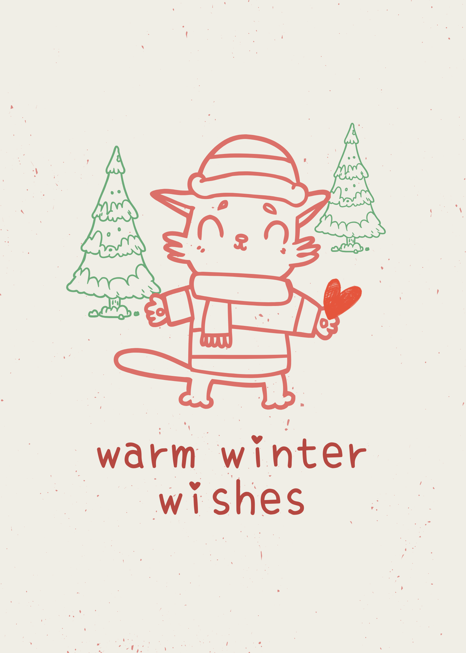 Warm Red and Beige Winter Greeting Card