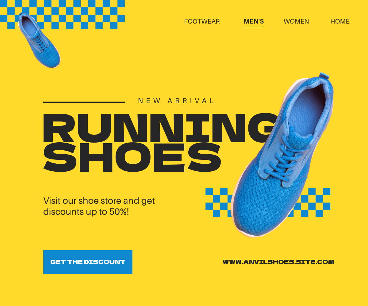 Blue And Yellow Sport Shoes Web Banner