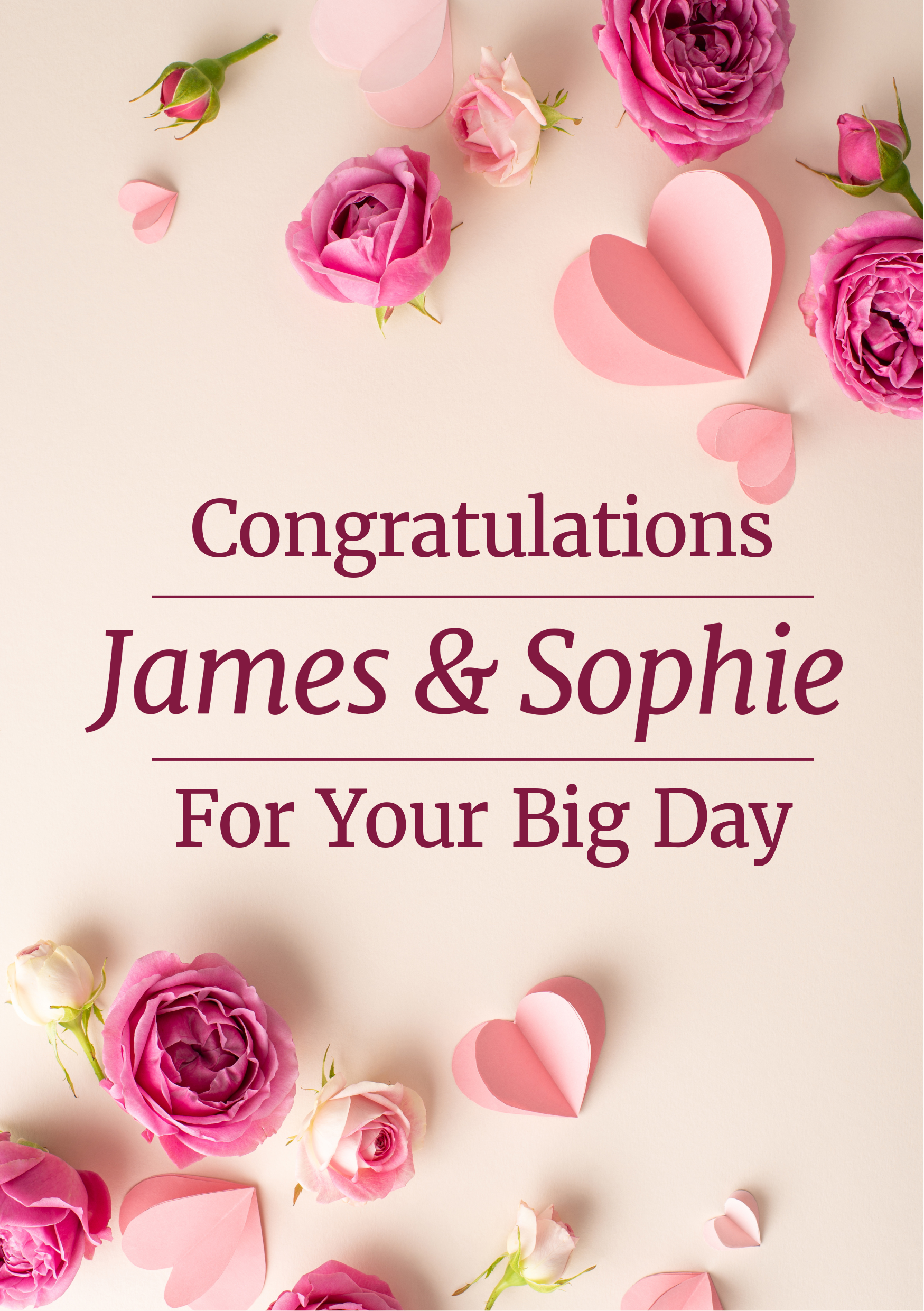 Pink A5 Wedding Congratulations Business Greeting Card