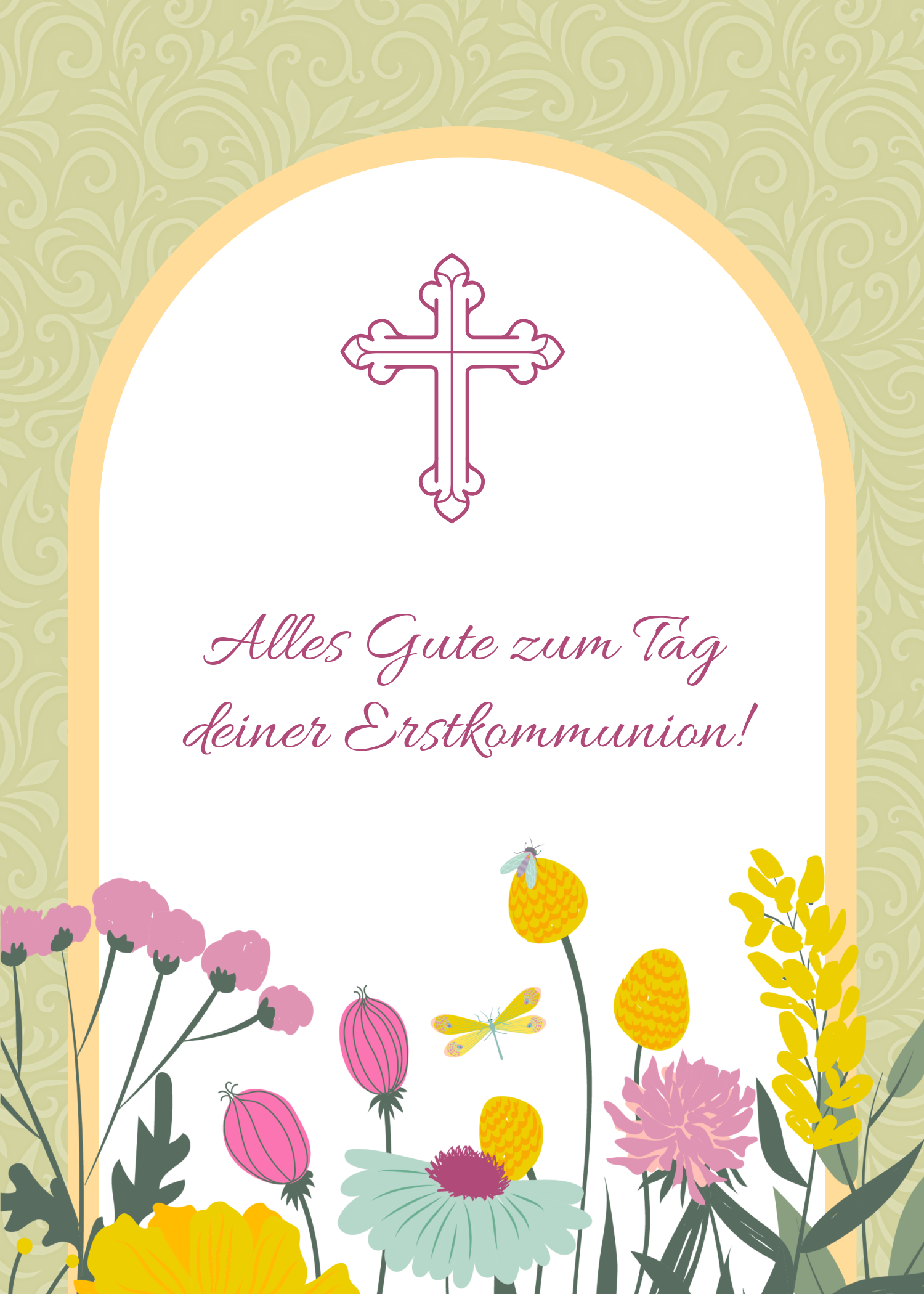 Grün-rosa Kommunionskarte