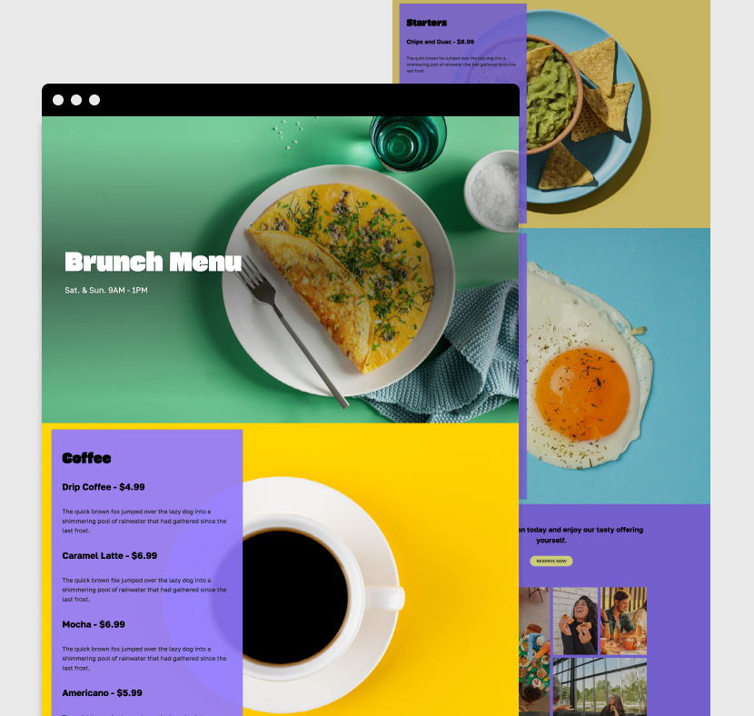 Colorful brunch menu