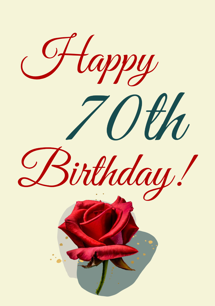 Cream Blue Red Happy 70th Rose A5 Greeting Card