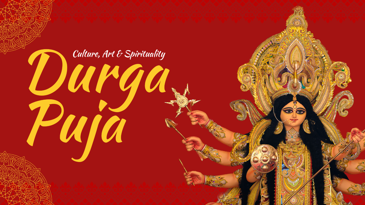 Red Yellow Durga Puja Celebration YouTube Thumbnail
