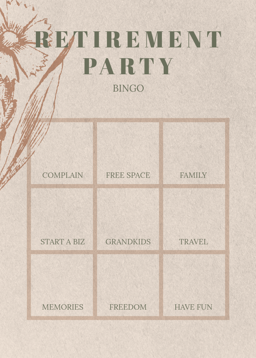 Brown Retirement Party Bingo Card