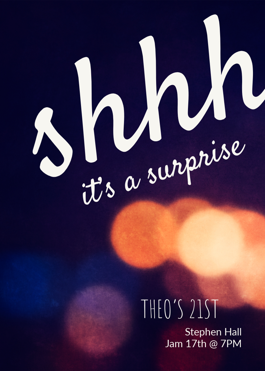 Navy White Orange Shhh Surprise Party Invite Card