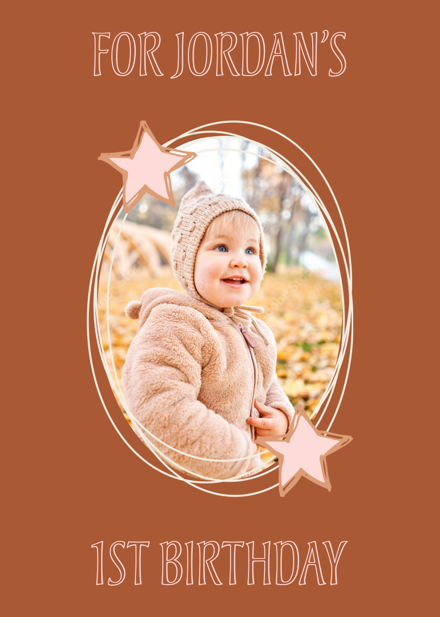 Brown Cute Baby Photo First Happy Birthday Card