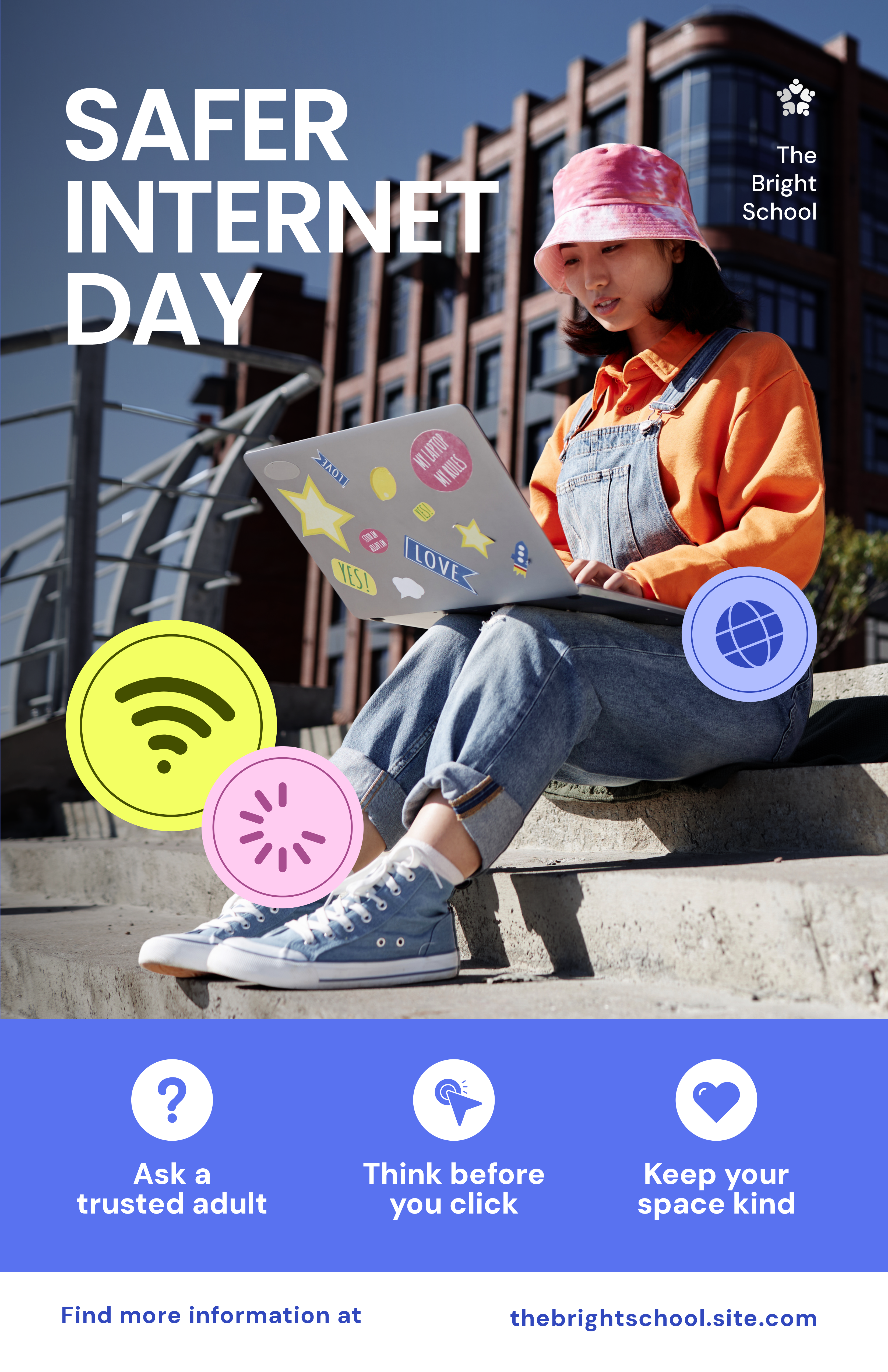 Blue and White Safer Internet Day Poster