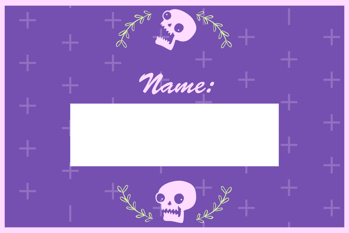 Violet Floral Skull Halloween Party Name Tag