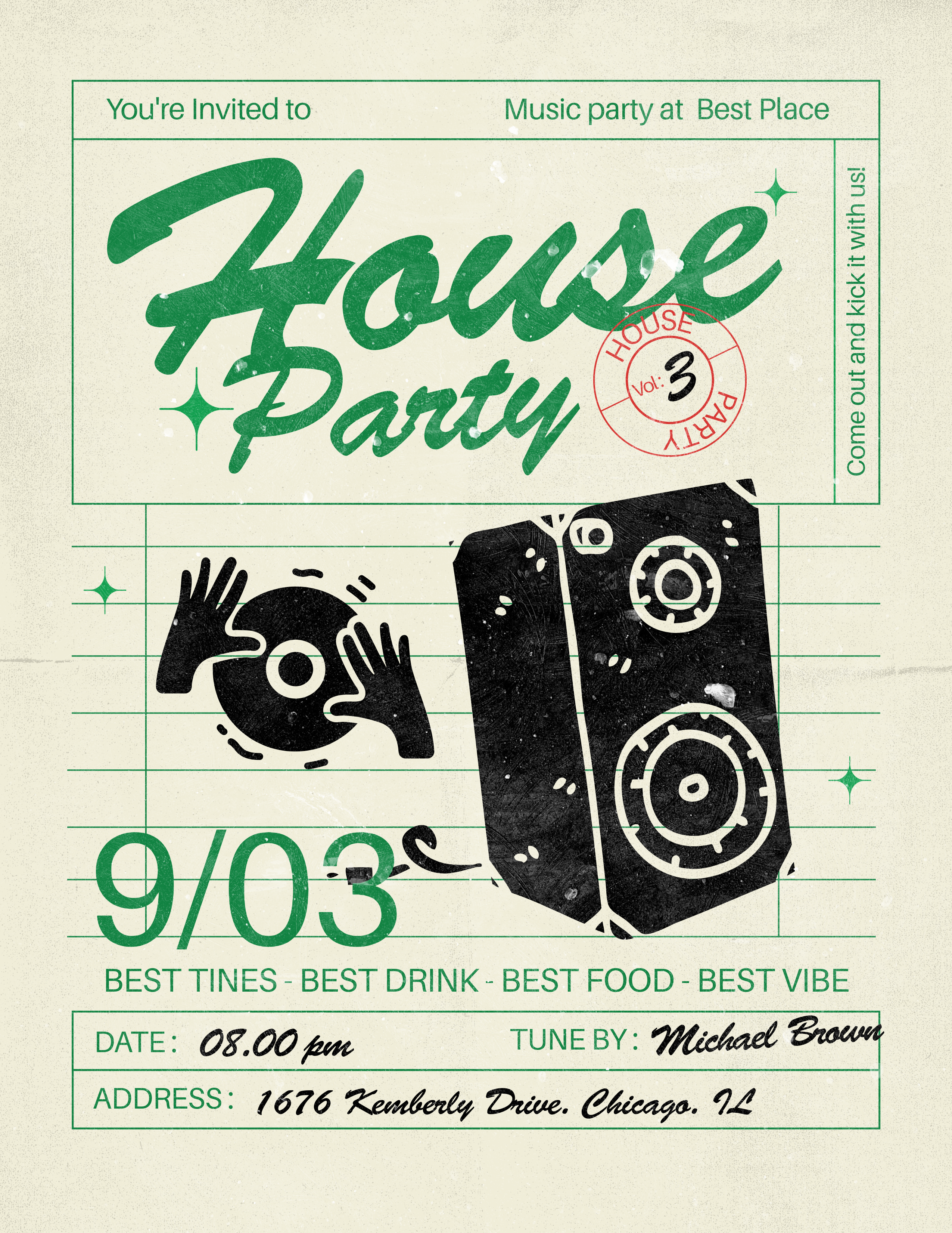 Green & Black House Party Music Event Flyer