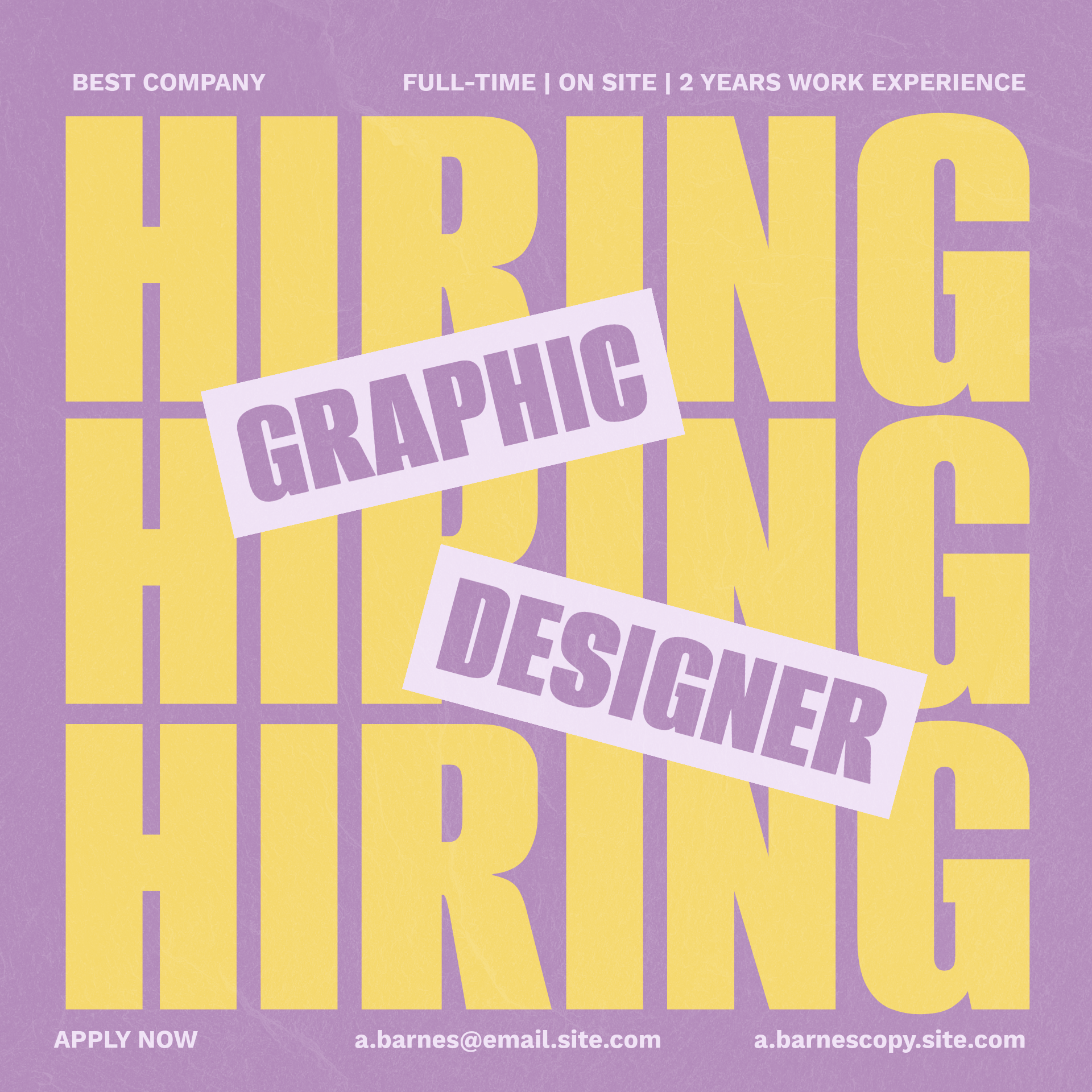 Purple & Yellow Bold Minimalism We Are Hiring LinkedIn Post