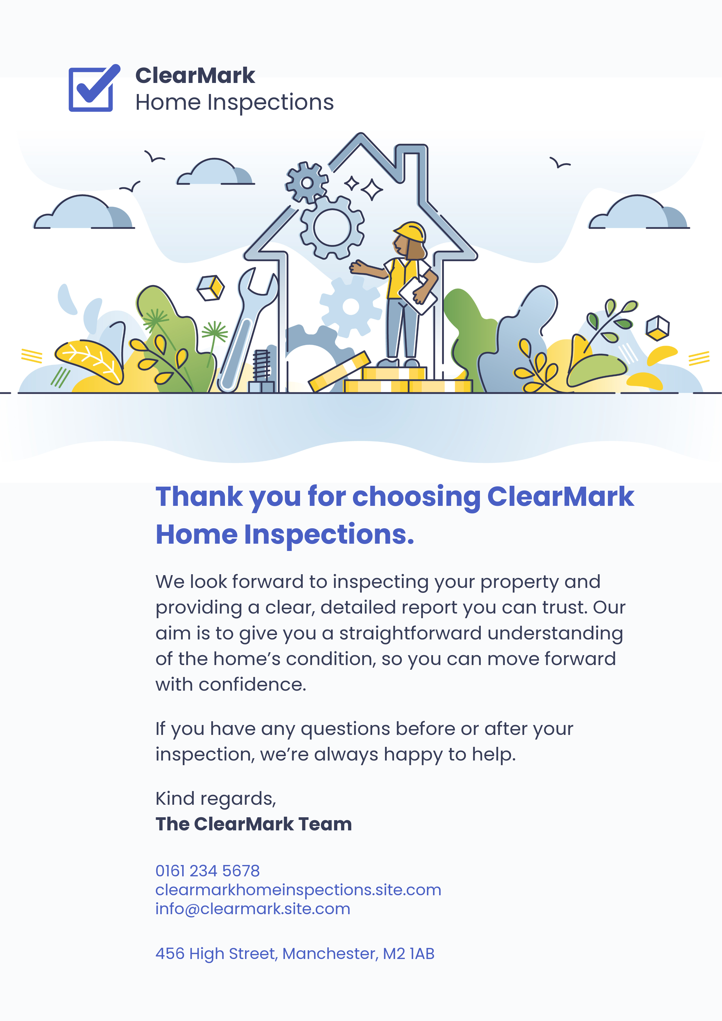 White and Blue Home Inspection Company Letter