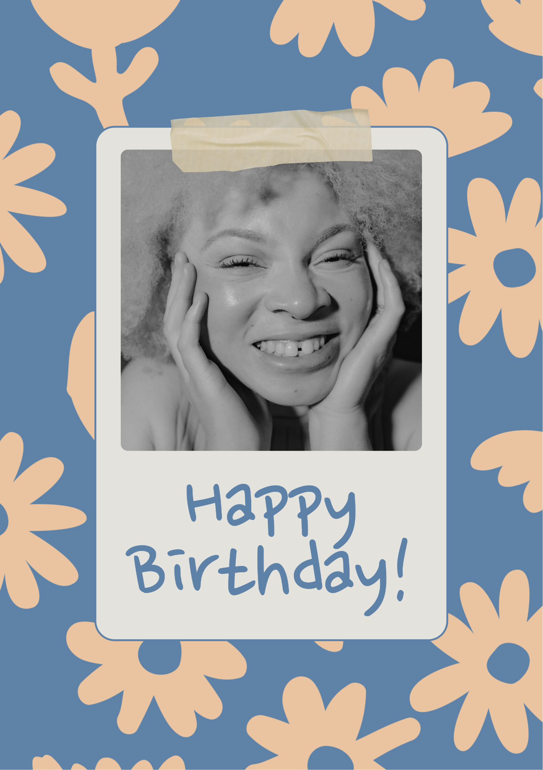 Blue and Beige Happy Birthday Card