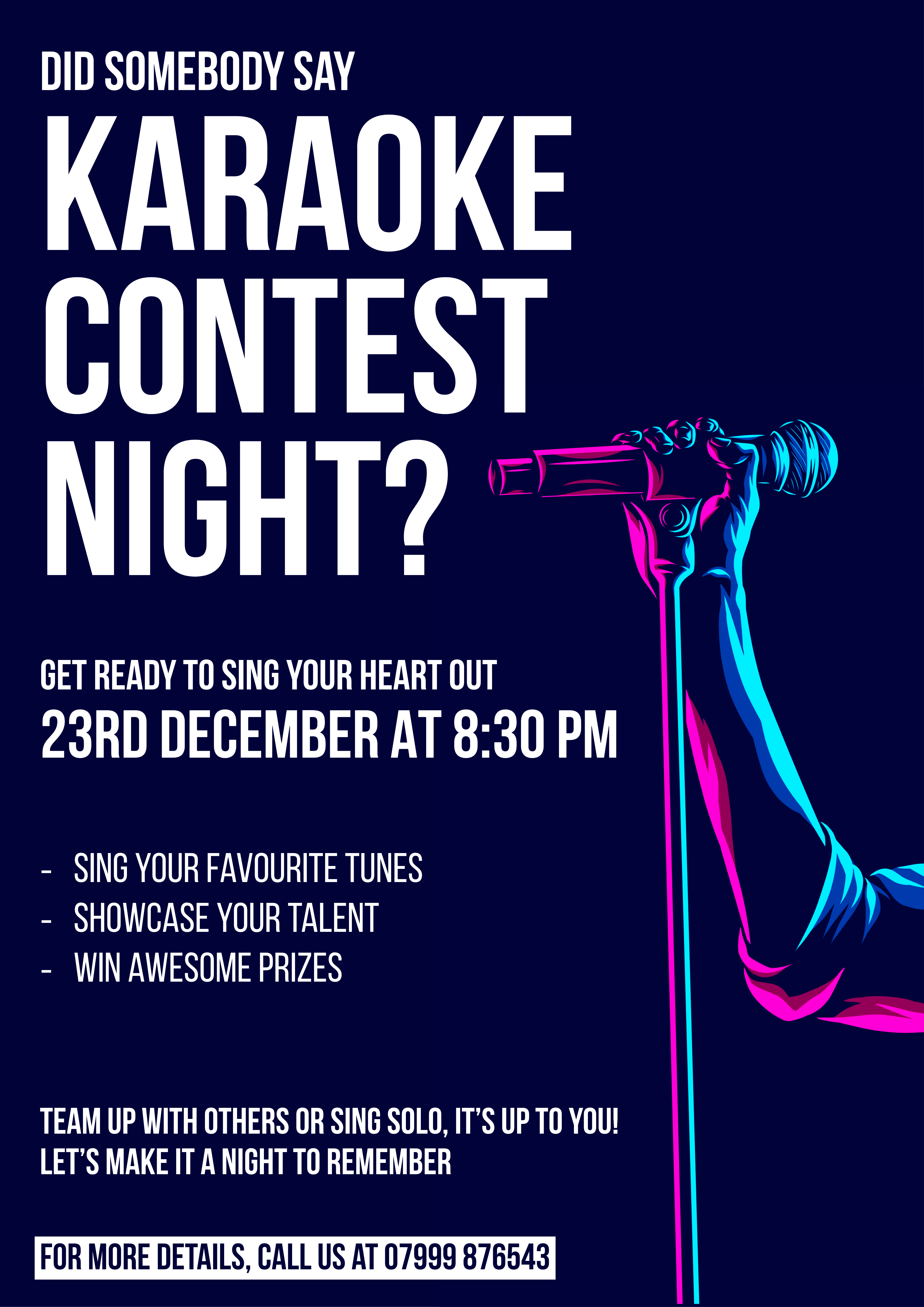 Blue and Pink Karaoke Night Poster