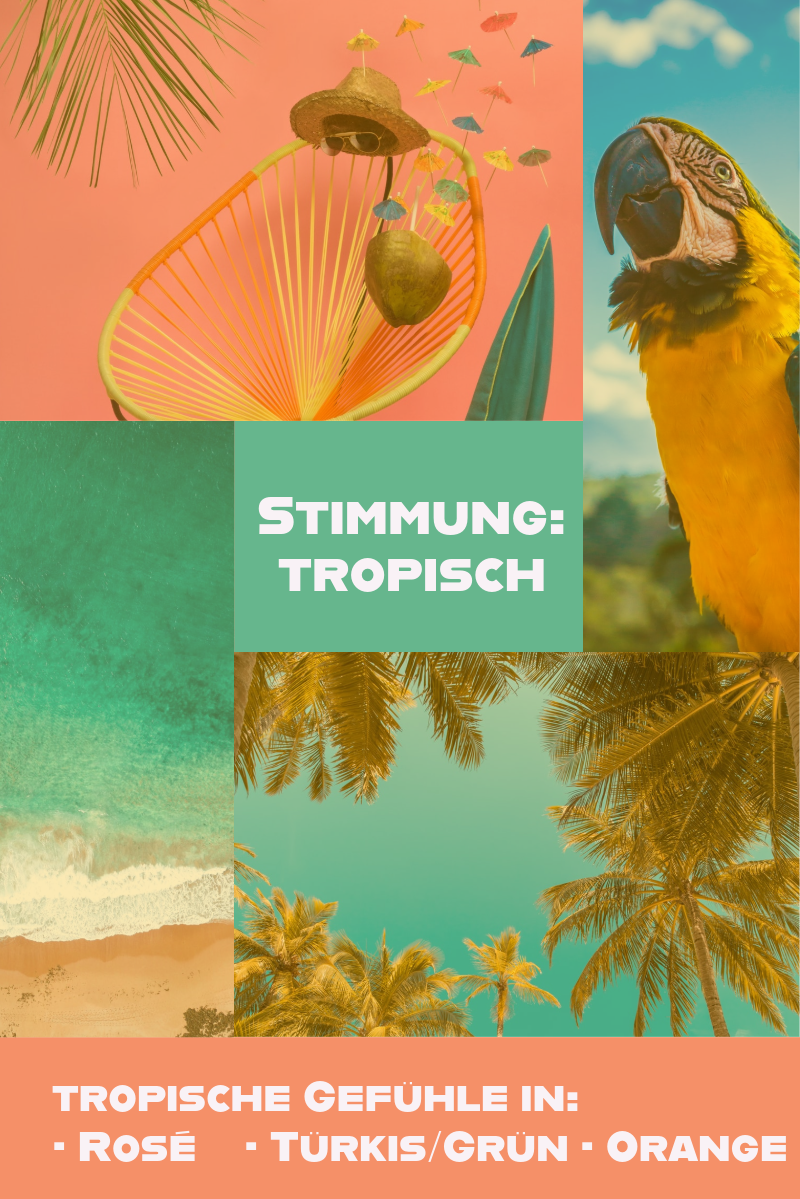 Green and Orange Tropical Mood Board Pinterest Post