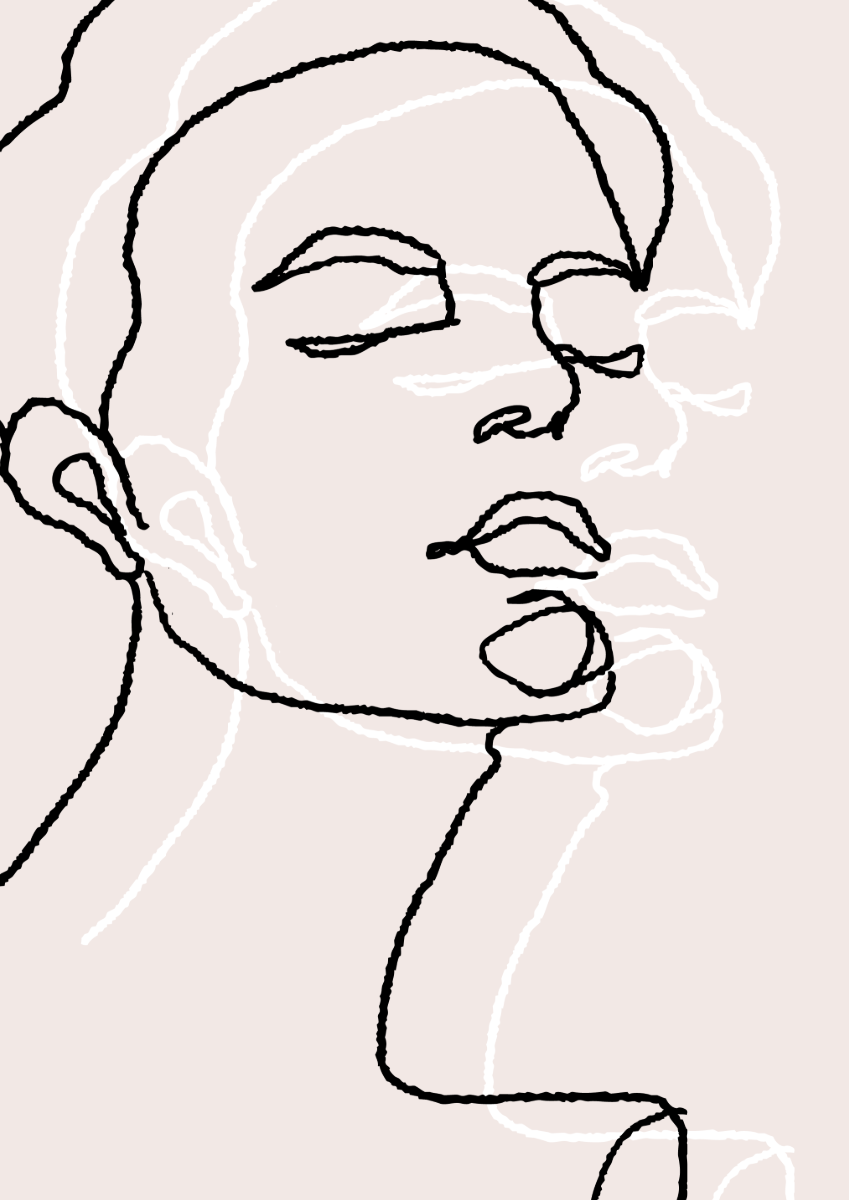 Cream Pink Black Line Drawing Portrait A3 Poster