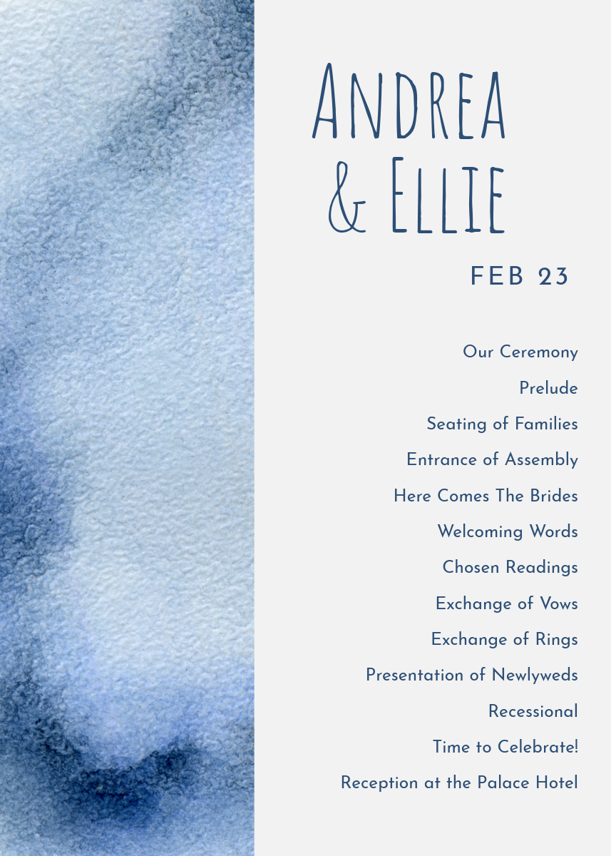 Blue White Wedding Program