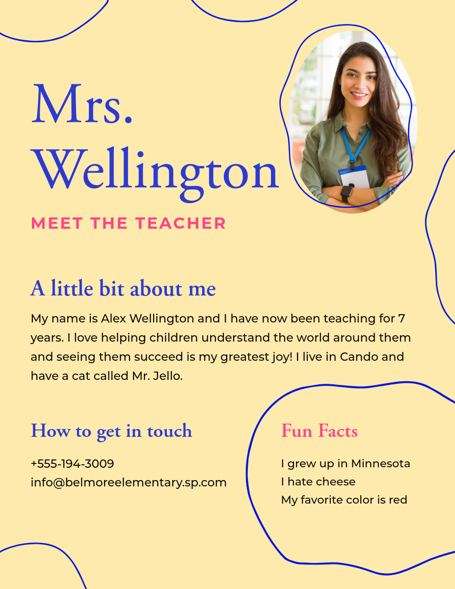 Yellow & Blue Kindergarten Meet The Teacher Flyer
