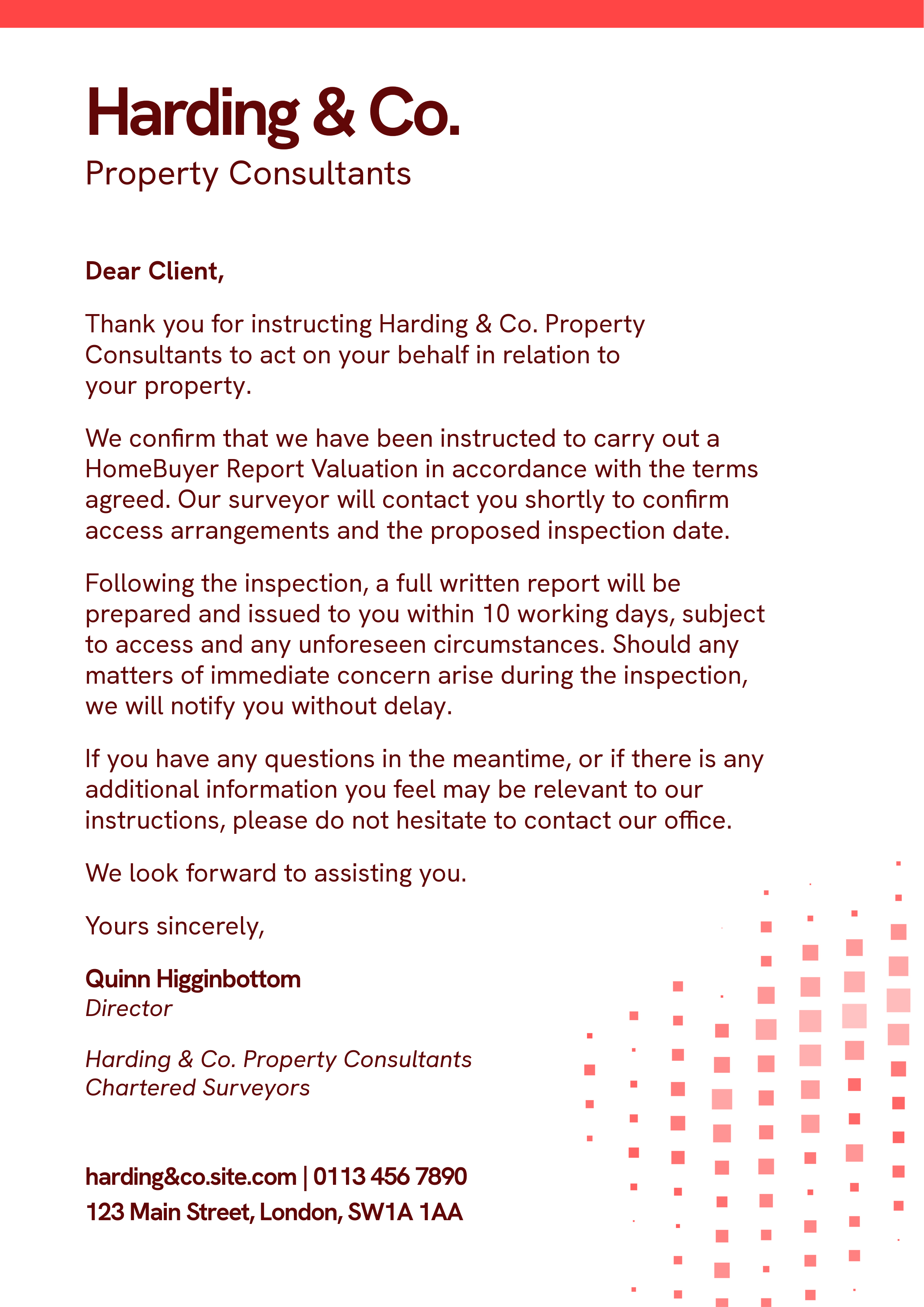 White and Red Property Surveyors Letter