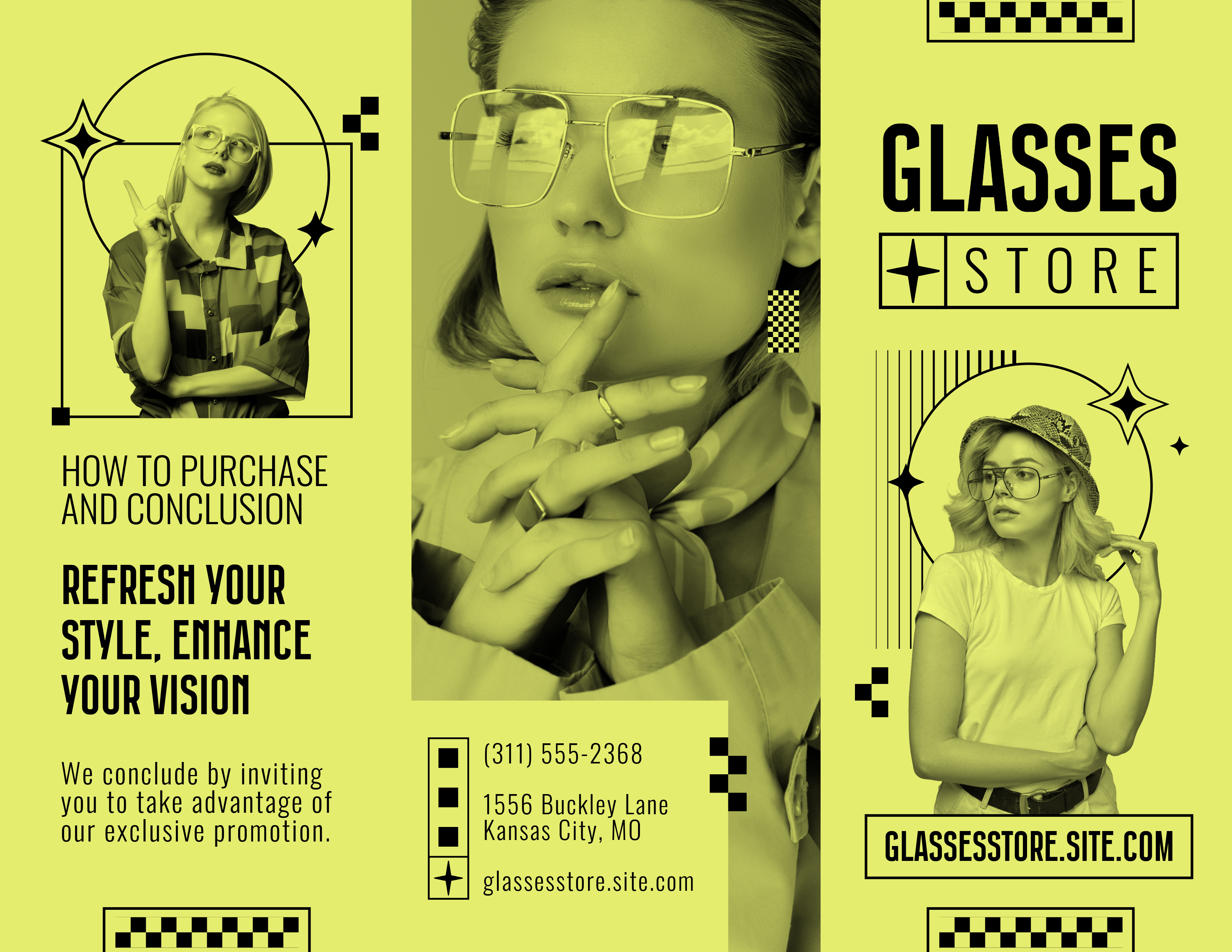 Green and Black Glasses Store Brochure