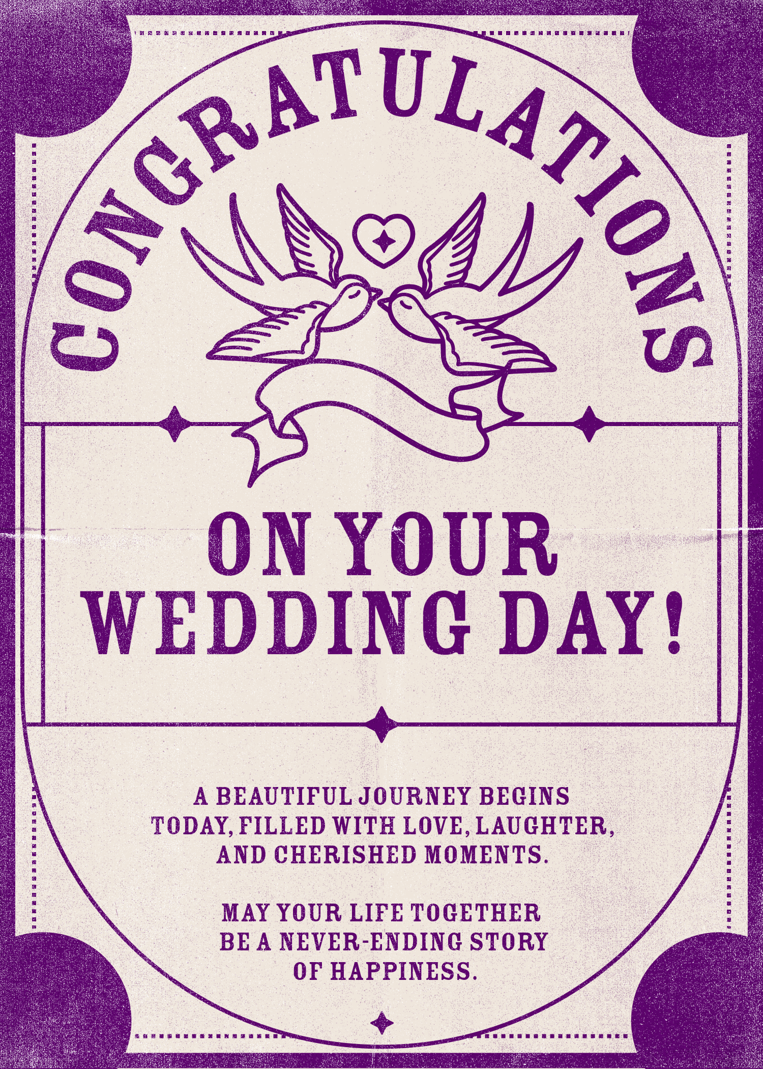 Violet and Light Peach Wedding Card