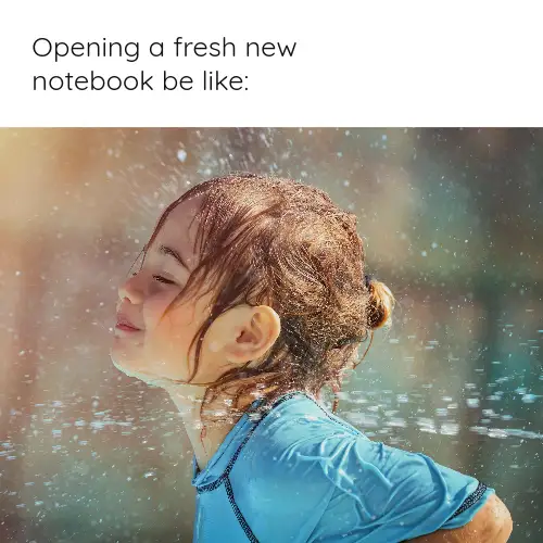White Blue & Green Opening a Fresh New Notebook Meme