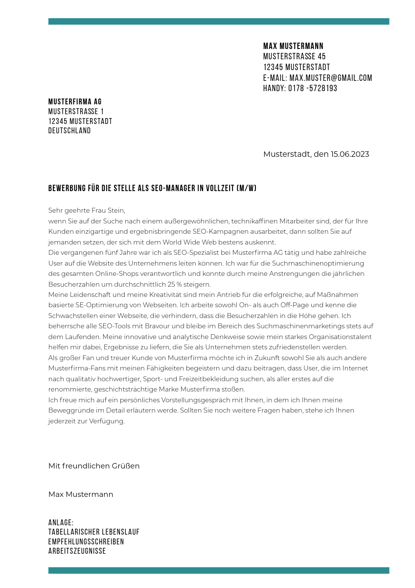 White and Teal Cover Letter