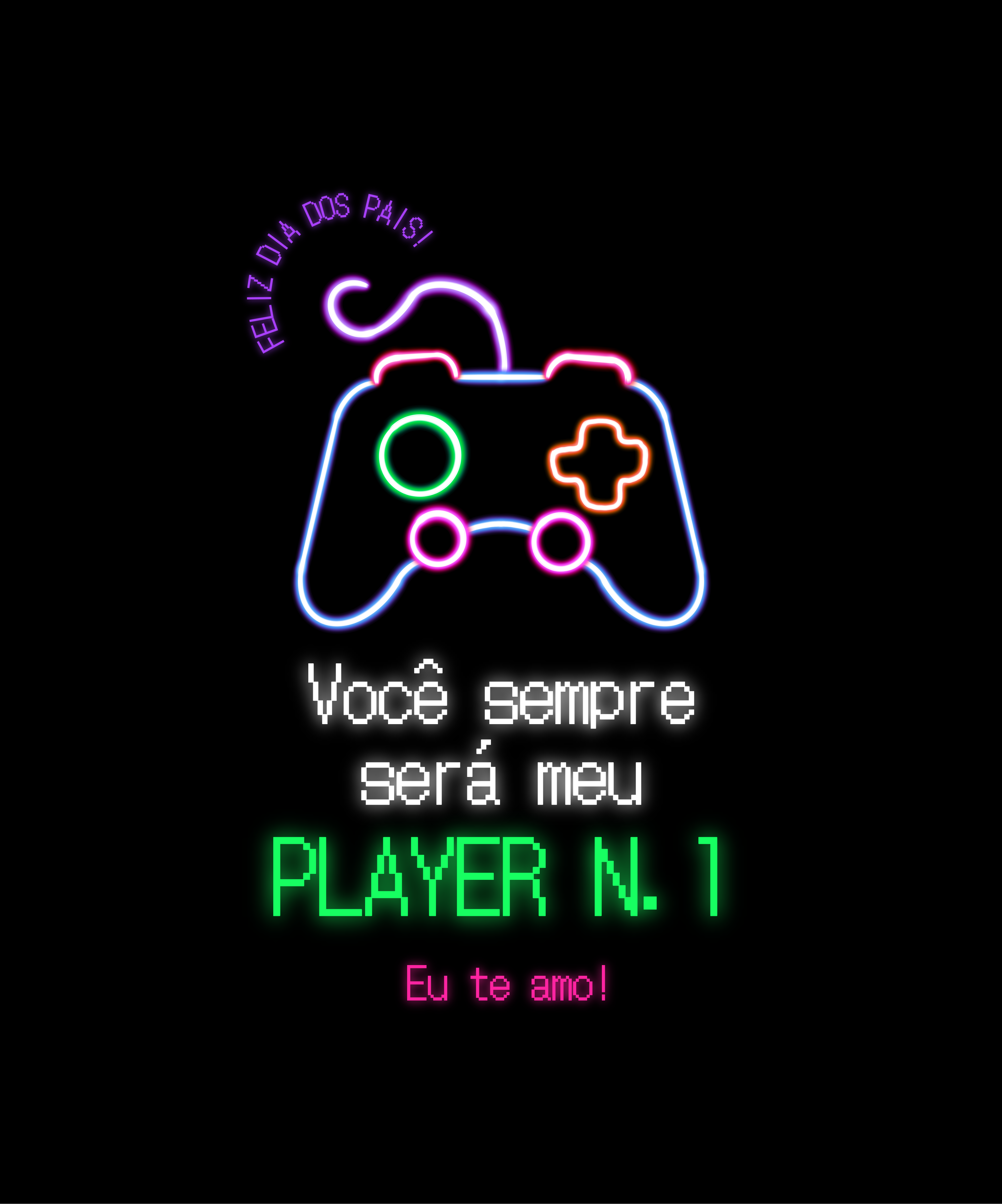 Preto Branco Verde Rosa e Roxo Neon Jogo Jogador Online Dia dos Pais Amor Estampa Camiseta