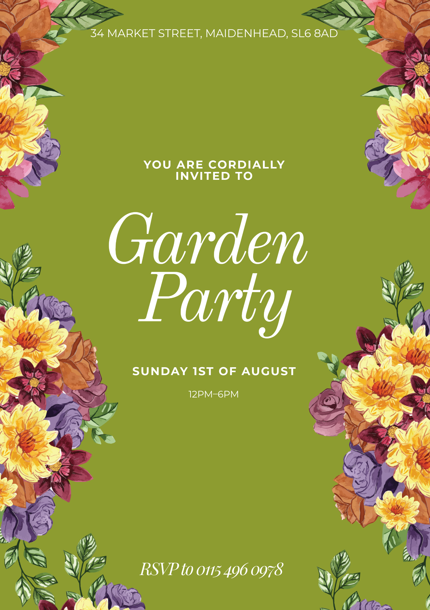 Green Floral Garden Party Invitation A5