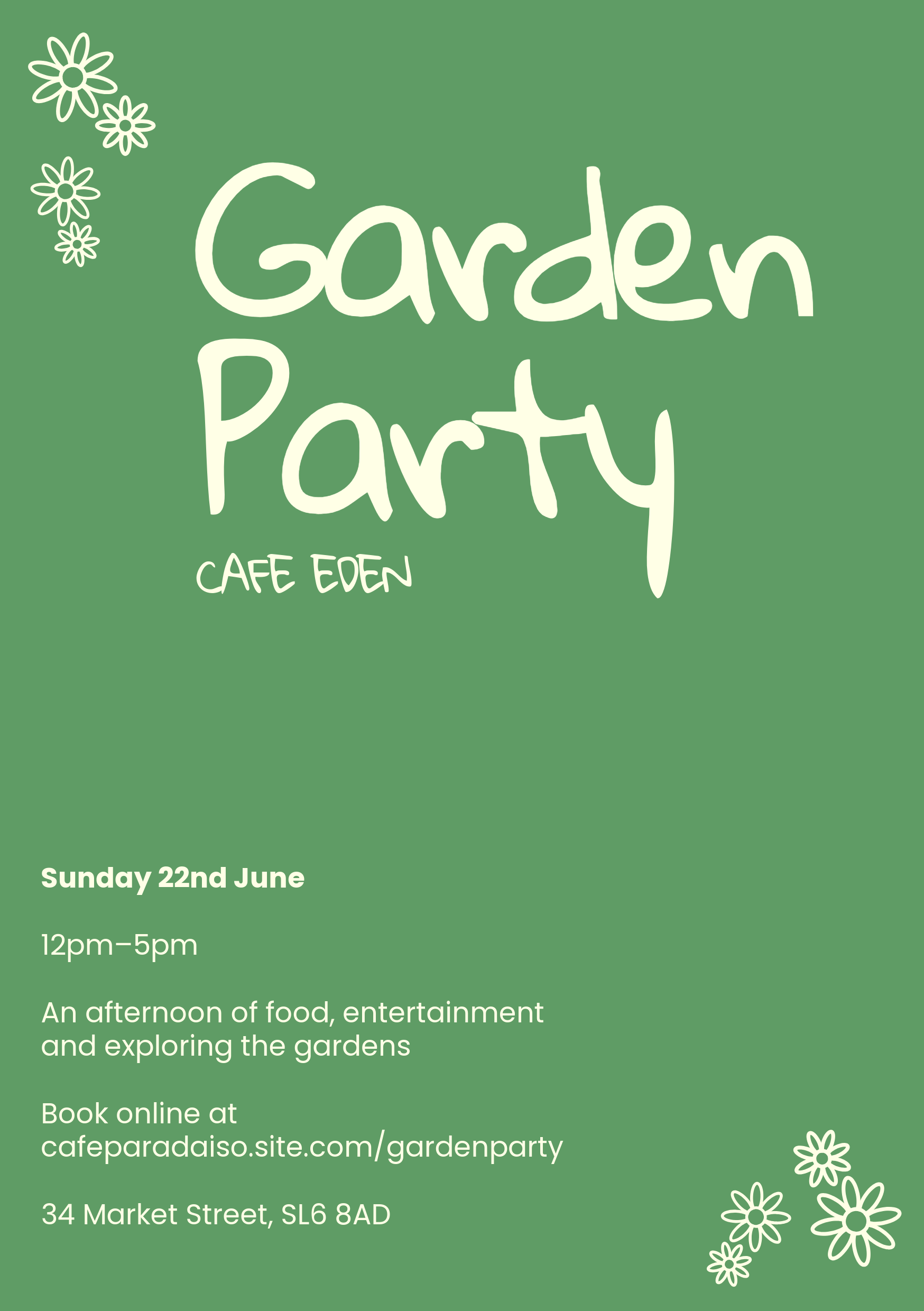 Green Daisies Cafe Garden Party Invitation A5