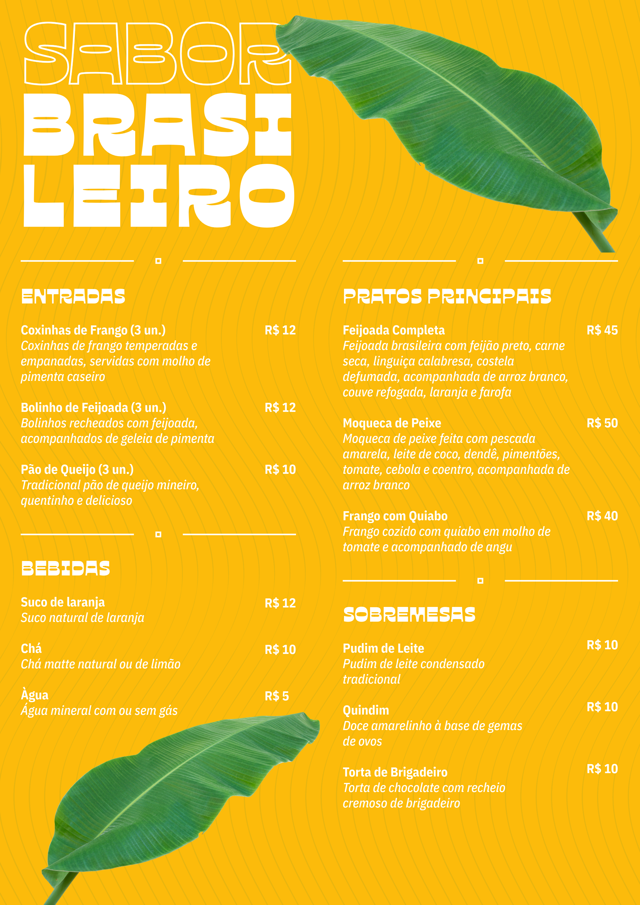 Amarelo Sabor Brasileiro Cardápio