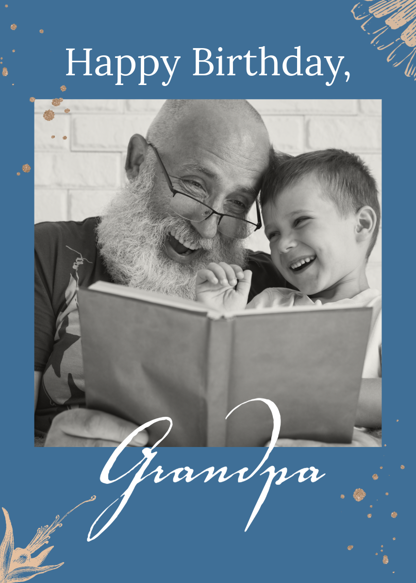 Blue And Gold Photo Family Happy Greeting Card