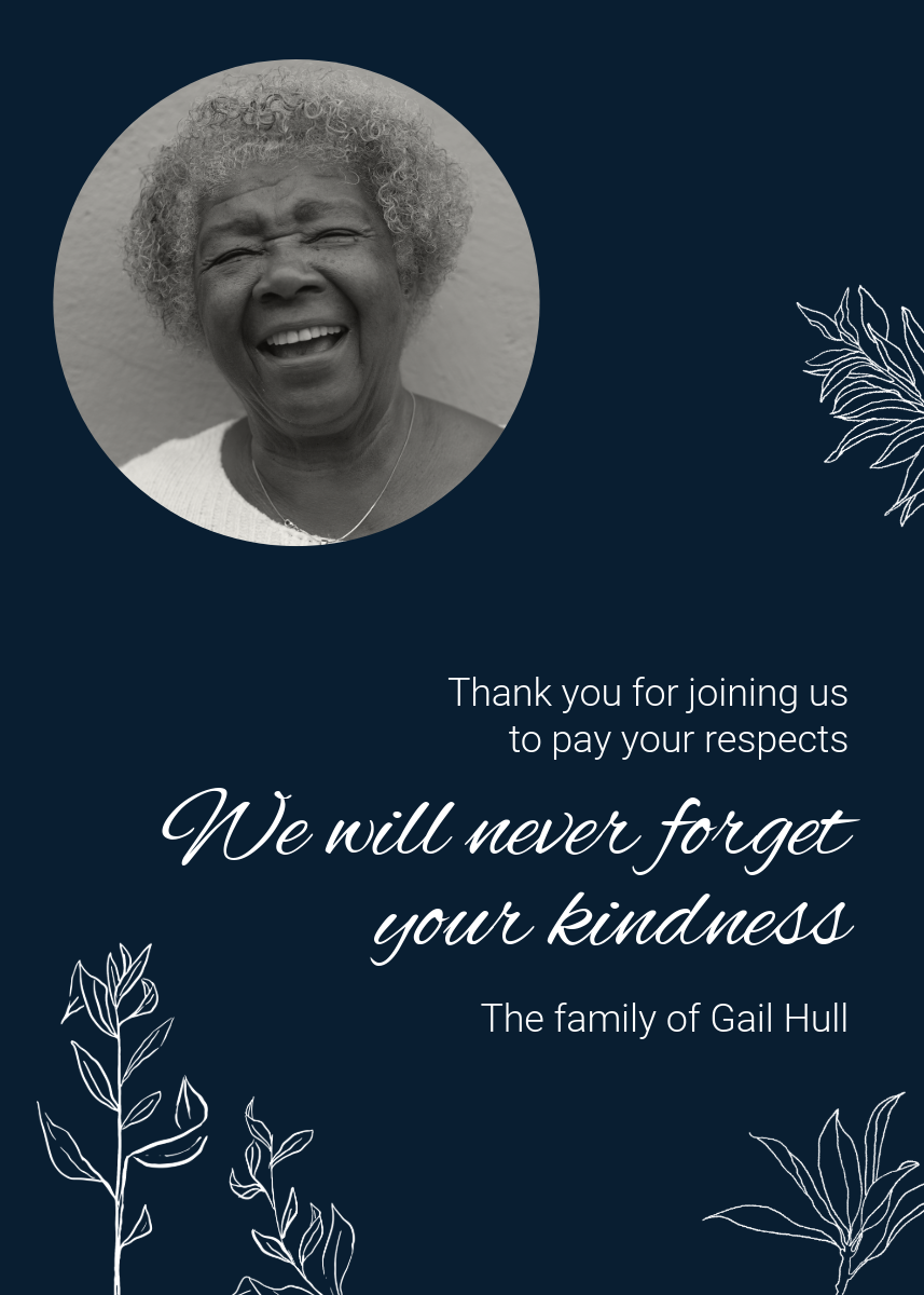 Navy and White Funeral Thank You Card
