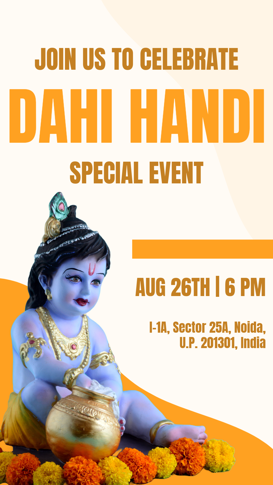 Cream and Orange Dahi Handi Instagram Story