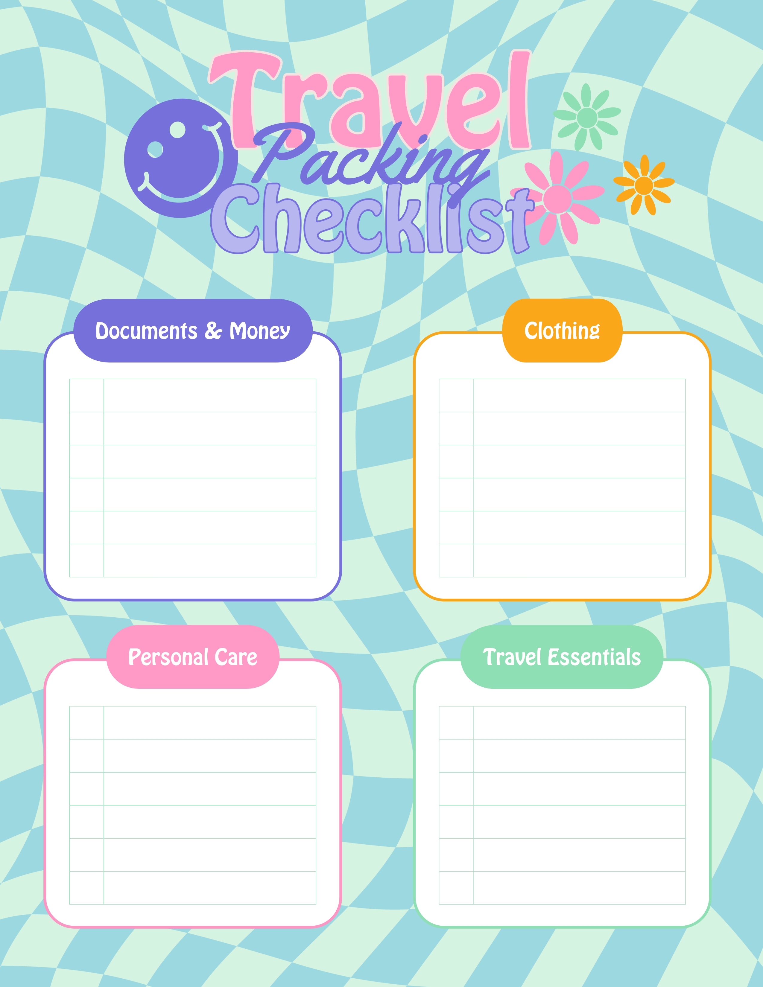 Green and Purple Colorful Travel Packing Checklist